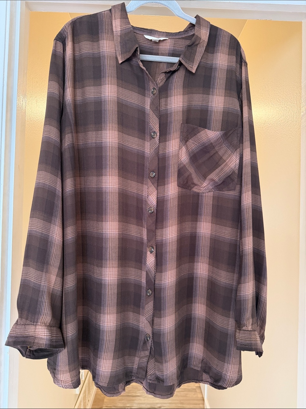 Terra & Sky Brown and Pink Plaid Button-Up Shirt